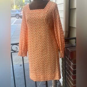 Fun Floral Vintage 1960’s Eyelet Orange Dress